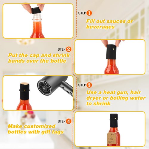 DADILL Hot Sauce Bottles 5 oz, 35 Pack Glass Woozy Bottles with Leak Proof Black Caps, Shrink Capsules & Brush, 150ml Empty Bottles for Hot Sauces, Home Bottling, Oils, Vanilla Extract & Gifts