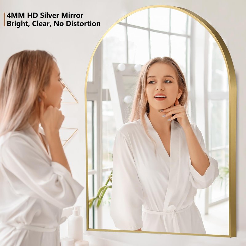 JENBELY 24"x36" Arched Mirror, Gold Arch Bathroom Mirror, Gold Vanity Mirror with Metal Frame, Arched Wall Mirror for Bedroom, Living Room, Hallways