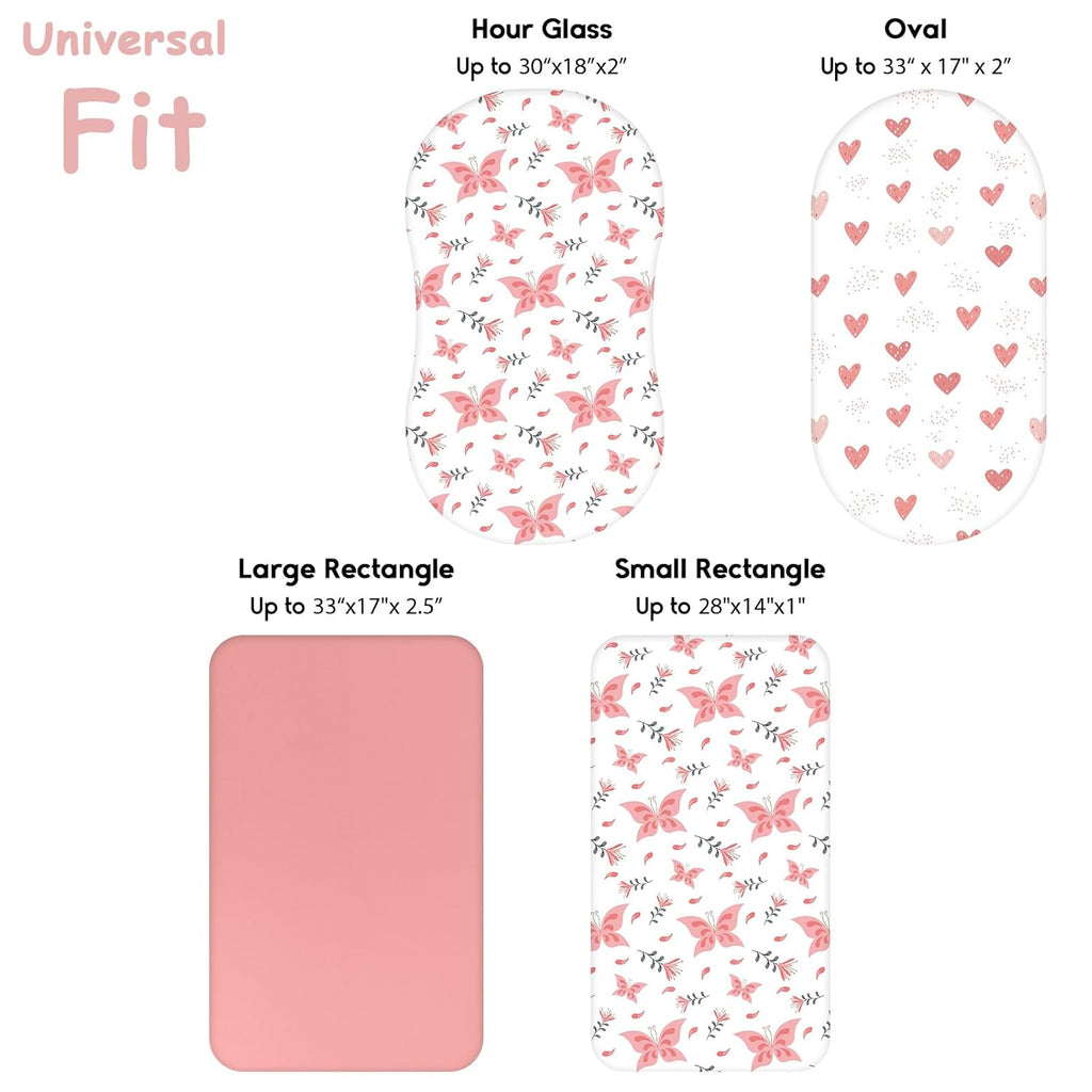 Yoofoss Bassinet Sheets - 3-Pack Fitted Baby Sheets for Halo & Baby Delight | Soft Breathable Design (Pink & Butterflies)