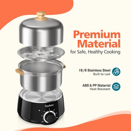 CACHOO 14-Egg Rapid Stainless Steel Egg Cooker - Compact Electric Boiler with Timer & Auto Shut Off | Black