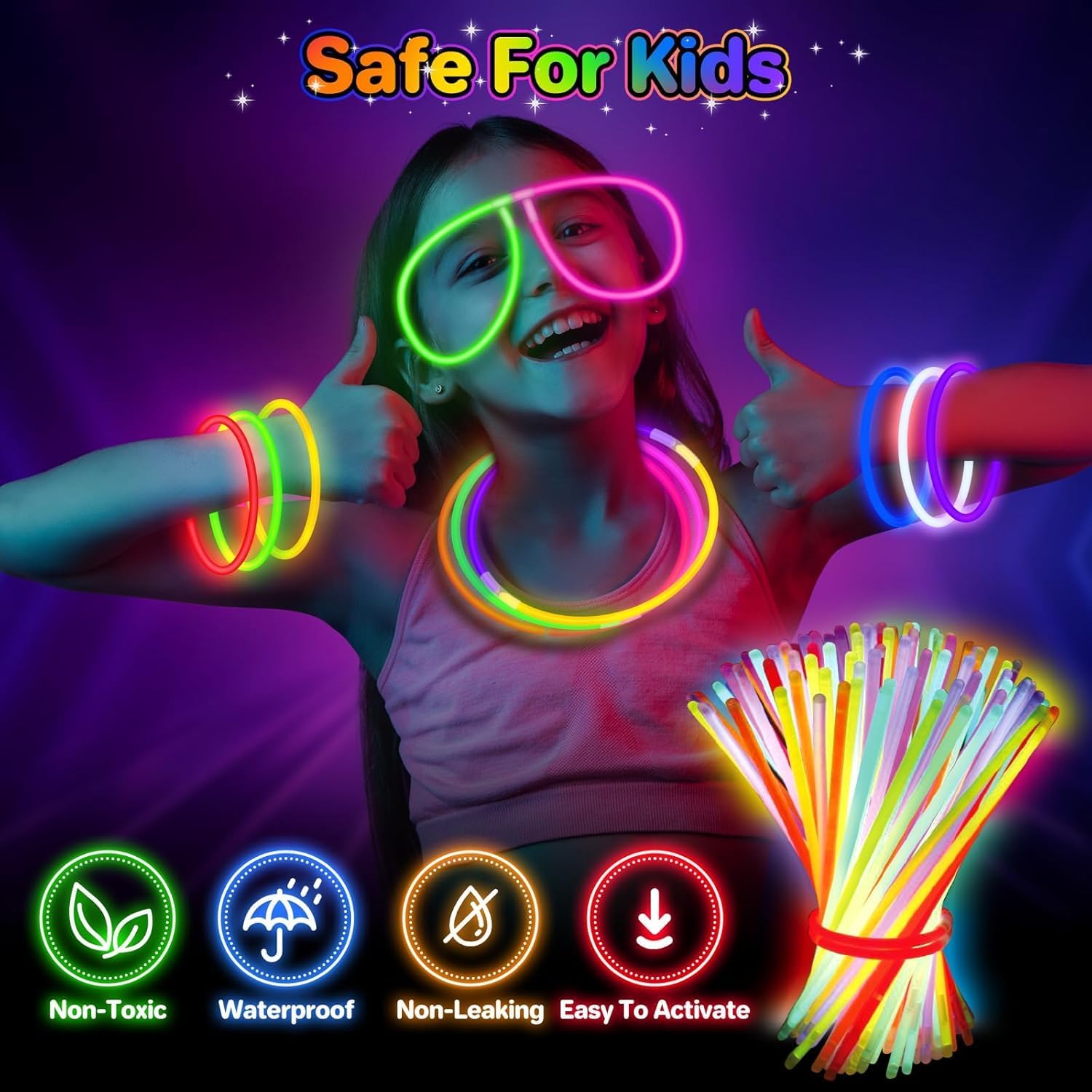 SpringFlower Glow Sticks - 100 PCS Bulk Glow in the Dark Party Supplies | Light Sticks for Kids & Adults