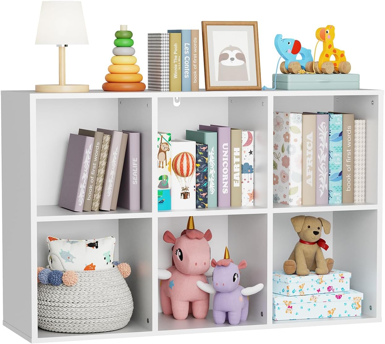 Skiennix 6 Cube Storage Organizer - White Kids Cubby Bookshelf with Anti-Tip Kit & Closed Back Panel