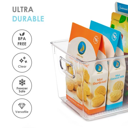 Vtopmart Clear Plastic Storage Bins, 2 PCS Pantry Organizer Bins with Handle for Refrigerator, Fridge, Cabinet, Kitchen, Countertops, Cupboard, Freezer Organization and Storage, Medium