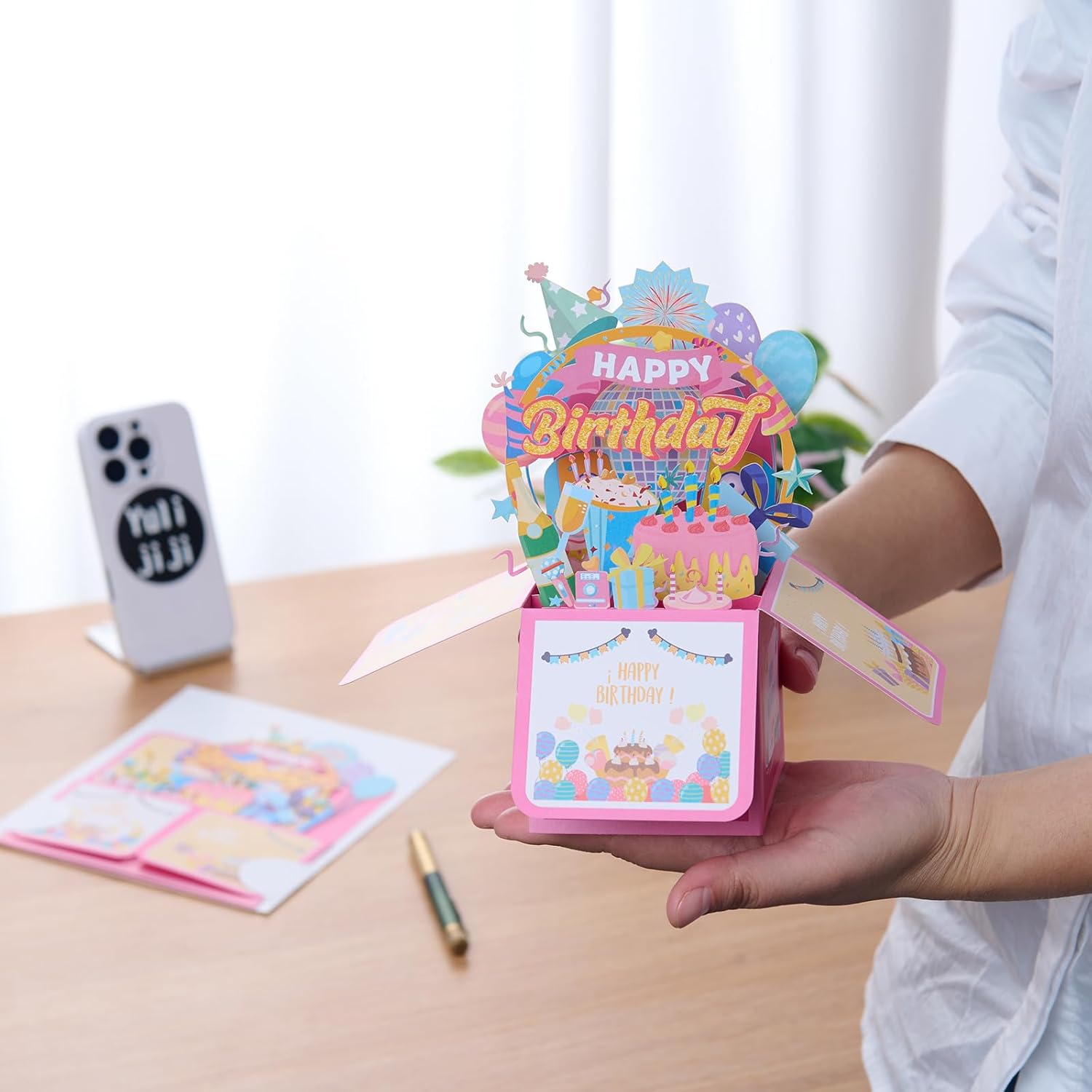 3D Pop Up Birthday Card - Unique Handmade Cake Design Gift Box for All Ages | 6.5 x 7.5 Inches