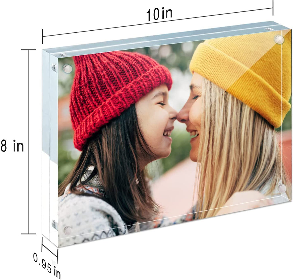 ILYXY 3 Pack Acrylic Frame 8x10, 20% Thicker, 24mm Thick Frameless Clear Picture Frame, Double Sided Magnetic Photo Frame, Free Standing Desktop Display Stand Acrylic Picture Frames