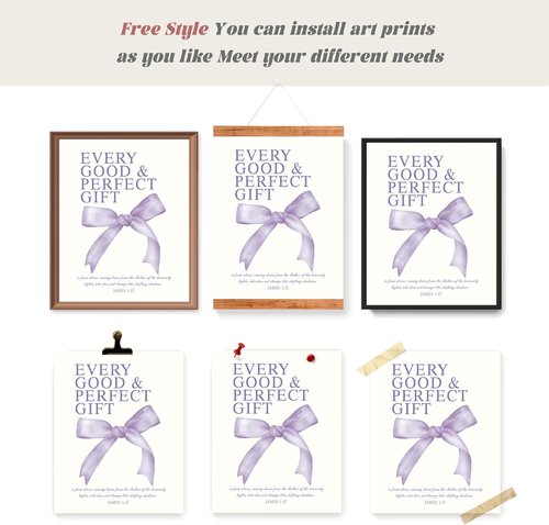 LARTSFRO Coquette Purple Bow Wall Art Decor - Inspirational Bible Verses | 10x8 Inch Set of 4 Unframed Prints