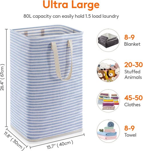 Lifewit 80L Collapsible Laundry Basket - Waterproof Hamper with Reinforced Handles | Blue