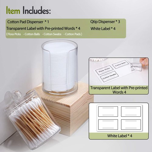 AOZITA Acrylic Qtip Holder Dispenser - 4 Pcs Clear Plastic Apothecary Jar Set for Bathroom Storage