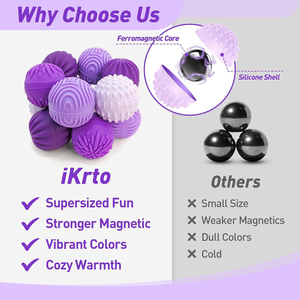 Skiennix Fidget Toys - Magnetic Stress Balls for Adults & Teens | 8pcs Silicone Sensory Relief Set - Lavender
