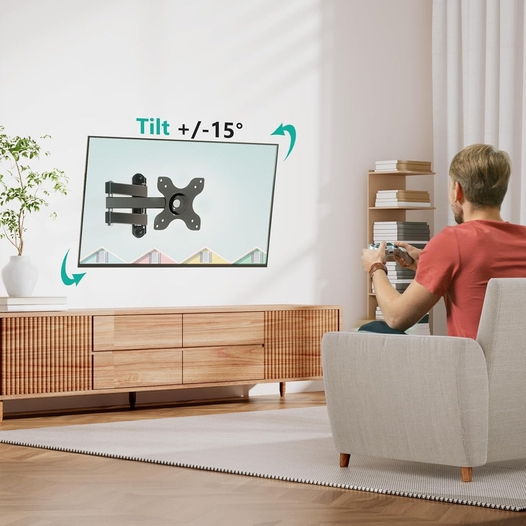 WALI Full Motion TV Wall Mount - 15-Inch Extension Arm for 13-32 Inch LED Screens | Black, 2 Packs