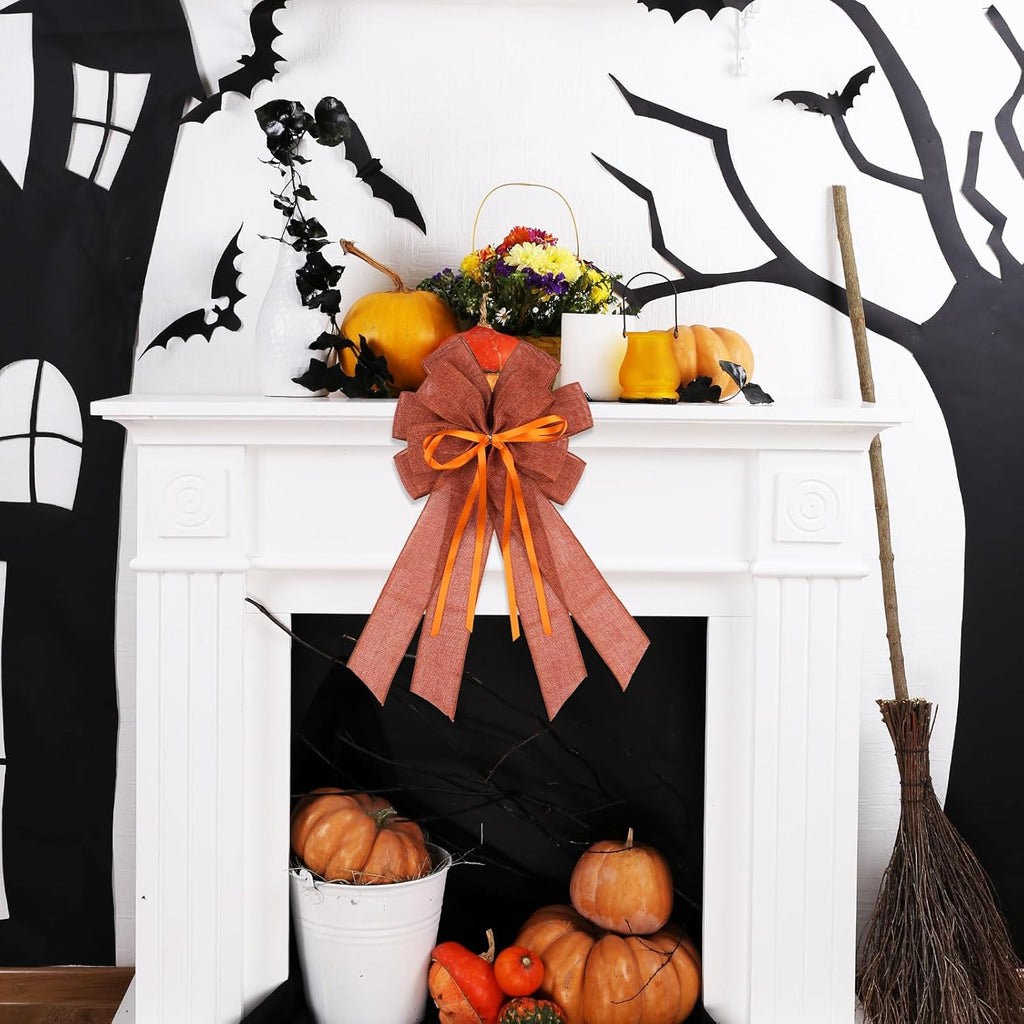 YKW Large Maple Orange Burlap Bow - 20x11 Inch Fall Wreath Decor | Thanksgiving & Halloween Ornaments