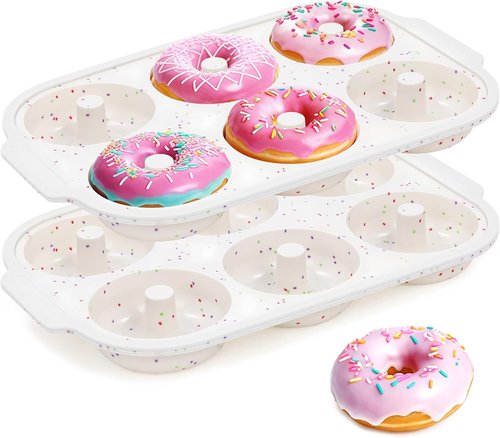KASHME Silicone Donut Pan Set - Nonstick 6 Cavity Molds with Metal Reinforced Frame | 3.25 Inch Cream