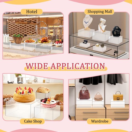Buffet Risers, 6Pcs Risers Display Stand for Buffet Table Display Acrylic Dessert Risers Box, Acrylic Cube Display Stands for Party, Wedding and Event Decor, Clear, Large Sizes: 6''7''8" 9" 10" 11''