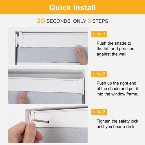 Homedemo Cordless Cellular Shades, No Tools No Drill Blackout Honeycomb Shades Pleated Blinds for Windows, White 35" W x 64" H