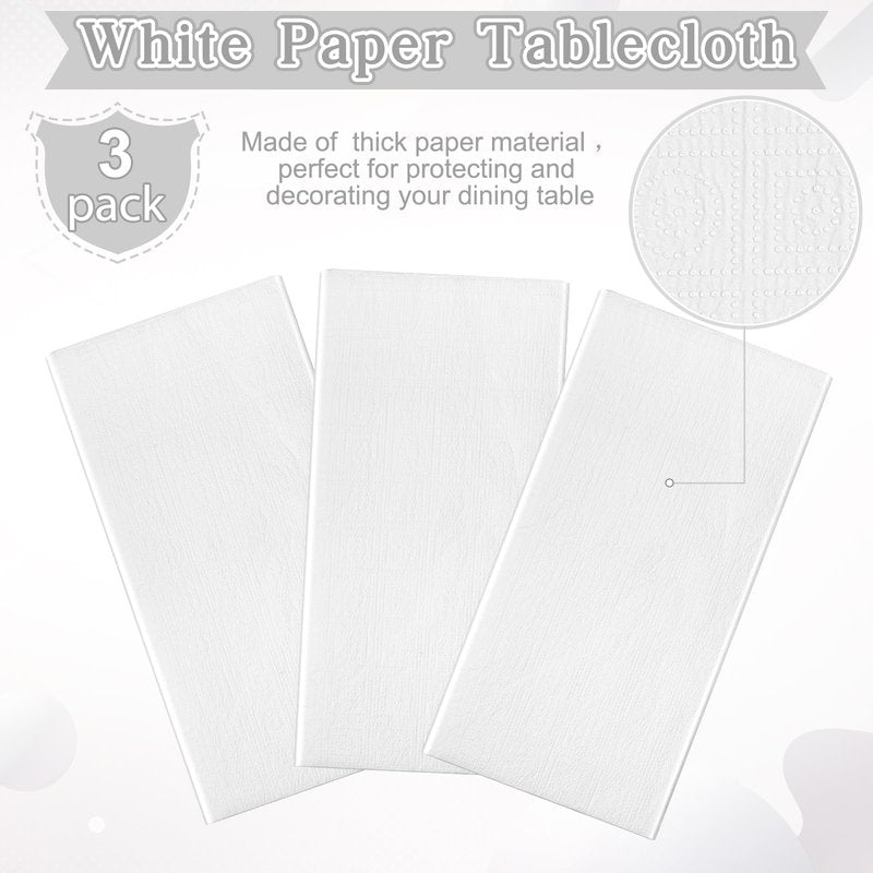 Ragnhild 3 Pack White Paper Tablecloths for Rectangle Tables, 3 Ply Paper Disposable Table Cloths for Parties, Bulk Rectangle Party Table Cover for Birthday, Wedding, Anniversary, Banquet, 54x108Inch