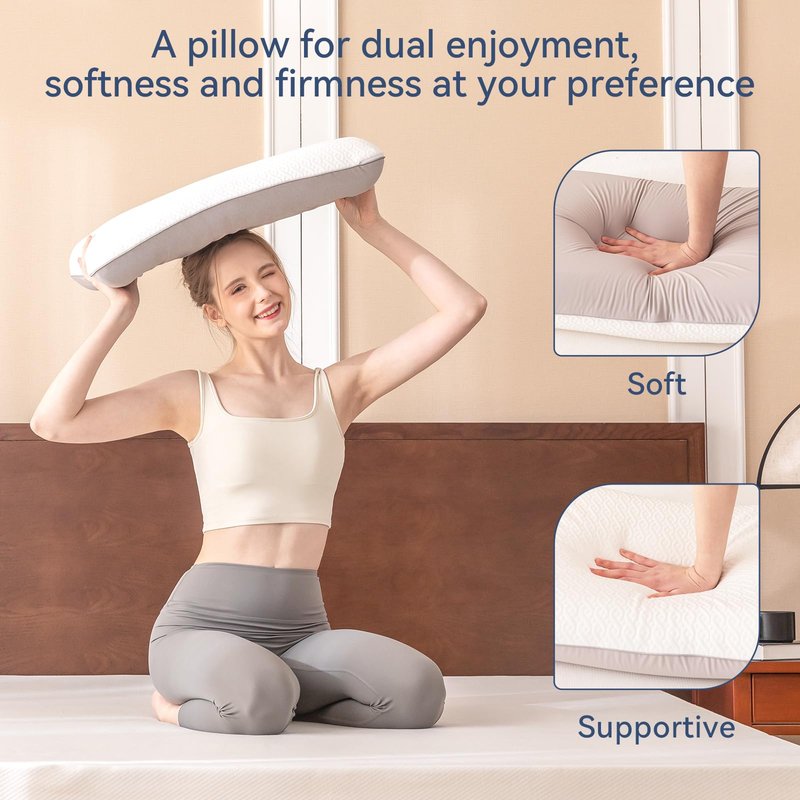 AMICLIBER Memory Foam Firm Pillows for Sleeping, 4'' Orthopedic Cervical Neck Pillow with Two-Sided Reversible Cover,Medium Firm Gusseted Gel Pillows for Back & Side Sleepers