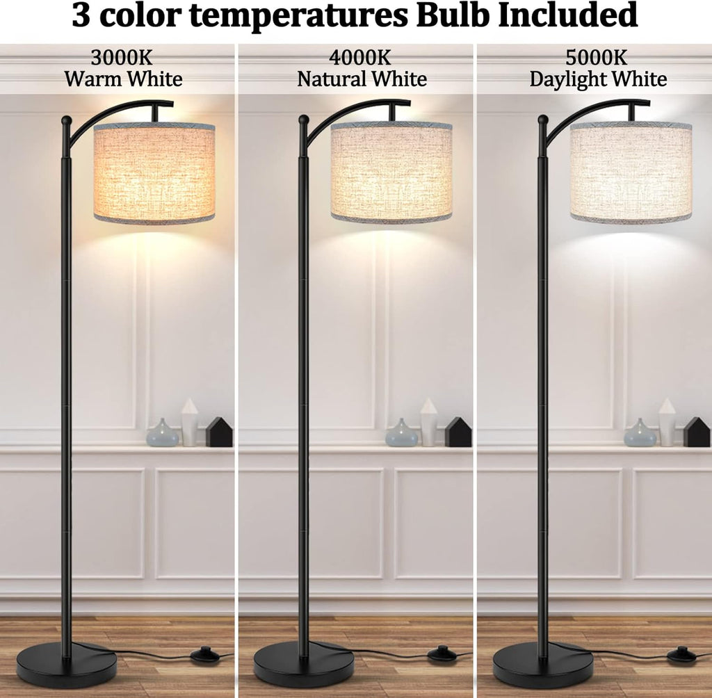 ROTTOGOON Floor Lamp - Tall Industrial Design with 3 Color Temperatures, Beige Lampshade Included | Perfect for Living Room, Bedroom, Office