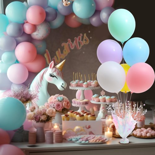 6 Set Pastel Birthday Decorations Rainbow Party Table Balloons Centerpiece Stand Kit for Girls Baby Shower Birthday Party Wedding Graduation Prom Unicorn Theme Table Decorations