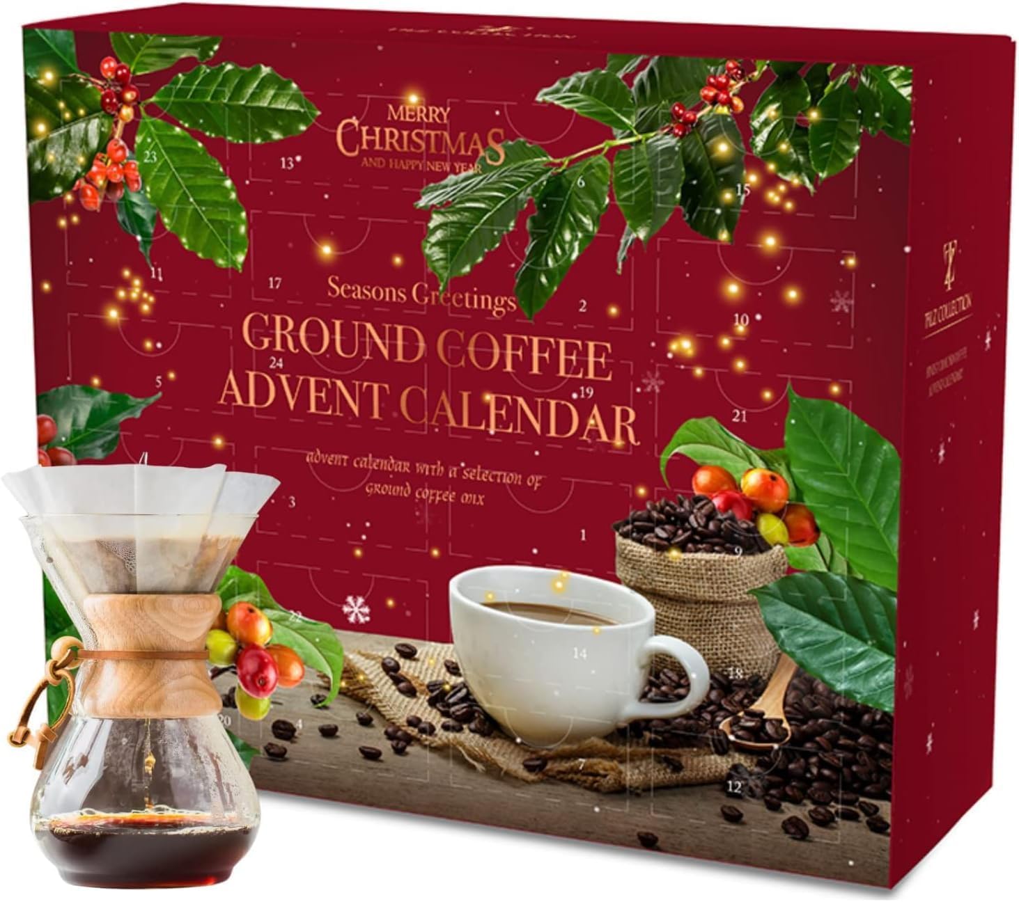 Skiennix 24 Days Advent Calendar | Flavored Ground Coffee Gift Set - French Vanilla, Hazelnut, Irish, Italian & Cinnamon