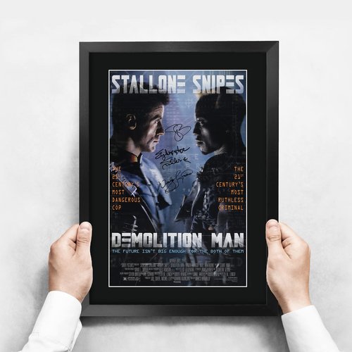 HWC Trading Demolition Man Sylvester Stallone, Sandra Bullock, Wesley Snipes 16 x 12 inch Framed Gifts Printed Poster Signed Autograph Picture for Movie Memorabilia Fans - 16" x 12" Framed
