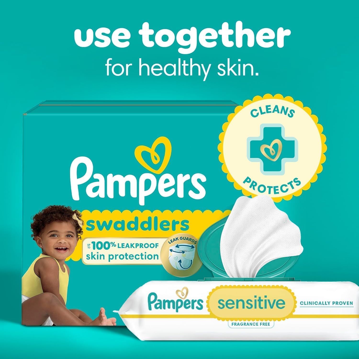 Pampers Sensitive Baby Wipes - Hypoallergenic, Unscented, Water-Based | 18 Flip-Top Packs (1008 Wipes)
