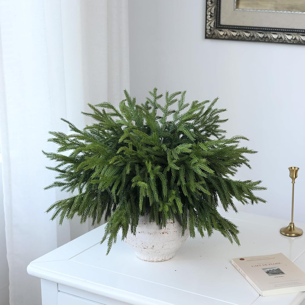 Norfolk Pine Branches - 20 Pcs Real Touch Artificial Greenery for DIY Crafts | 18" Faux Pine Picks
