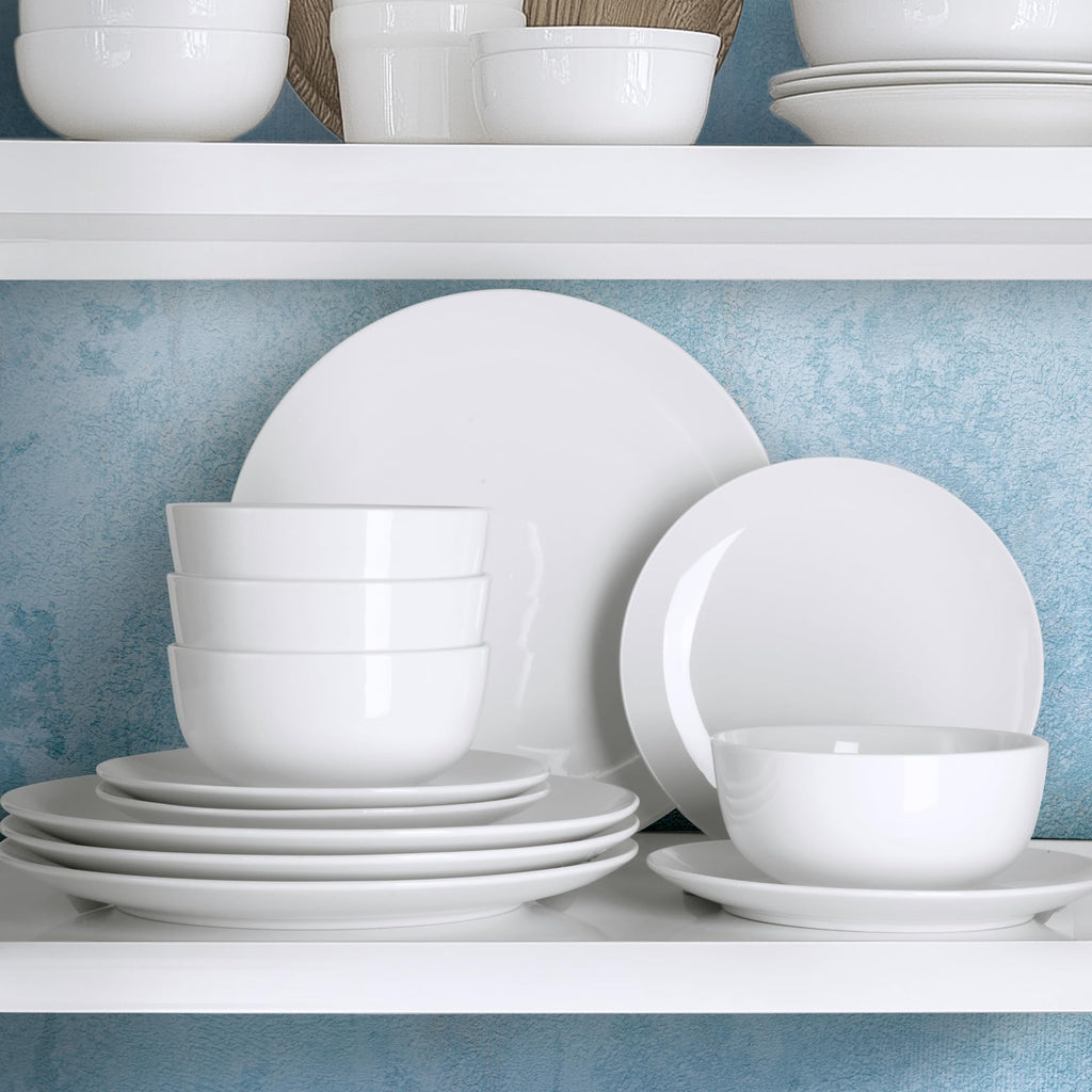 Zulay Kitchen Icon Porcelain Dinnerware Set, Service For 6 - Chip & Scratch Resistant White Plates And Bowls Sets - Microwave & Dishwasher Safe - White
