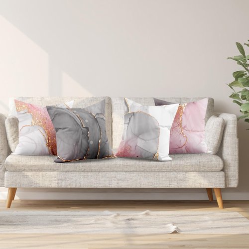 HVEST Pink Marble Pillow Covers 18x18 Set of 4, Gold Grey and White Abstract Marble Textured Throw Pillow Covers Modern Minimalist Decorative Pillows for Home Bed Couch Sofa Decor Pillowcase
