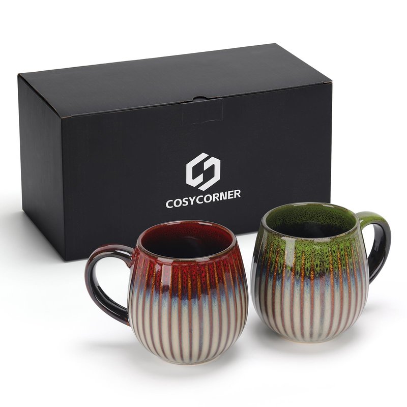 CosyCorner Ceramic Coffee Mugs, 17 oz Large Coffee Cups, Couple Coffee Mugs Set with Gift Box (A&B)
