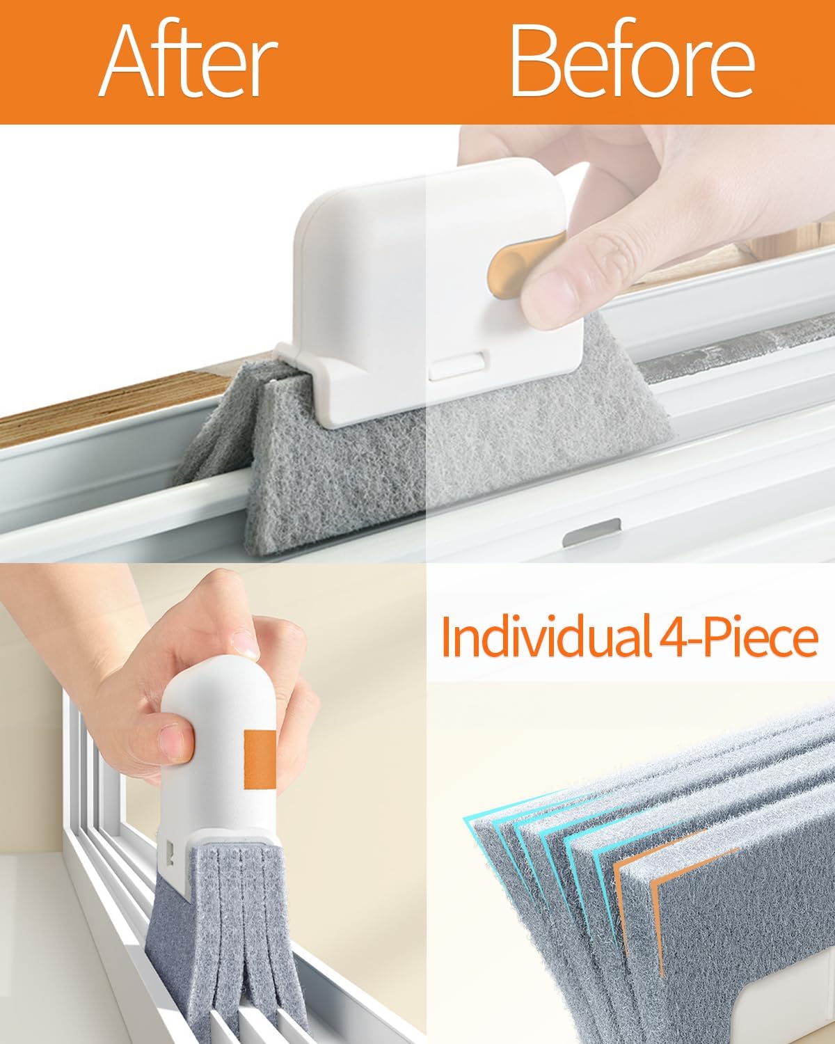 Skiennix Window Sill Cleaner Tool - Hard Bristle Multifunctional Gap Scrub Brush | 8-Piece Home Essentials Set