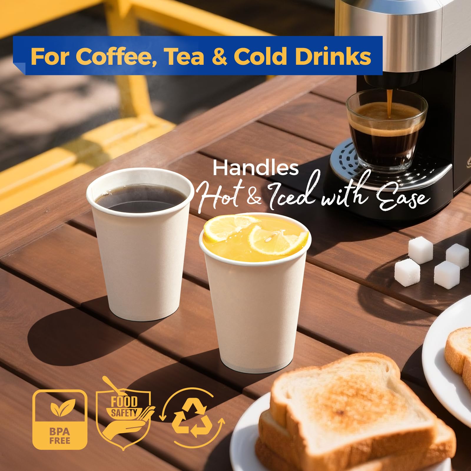 Fit Meal Prep 500 Pack 12 oz Disposable Paper Coffee Cups, Premium White Hot Cups for Hot/Cold Beverage, Durable Thickened Paper Cup Bulk for Office, Bussines, Cafes, Bistros, Party