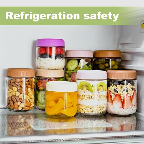 SHOWIN Overnight Oats Containers with Lids, Glass Jars with Lids 4 pcs, Wide Mouth Mason jars for Salad, Yogurt, Snacks, Meal Prep