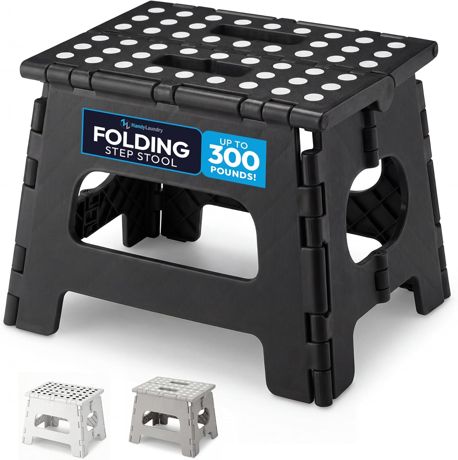 Skiennix Handy Laundry Folding Step Stool - Lightweight & Sturdy for Adults & Kids | Easy One-Flip Open - Black - 8 Inch