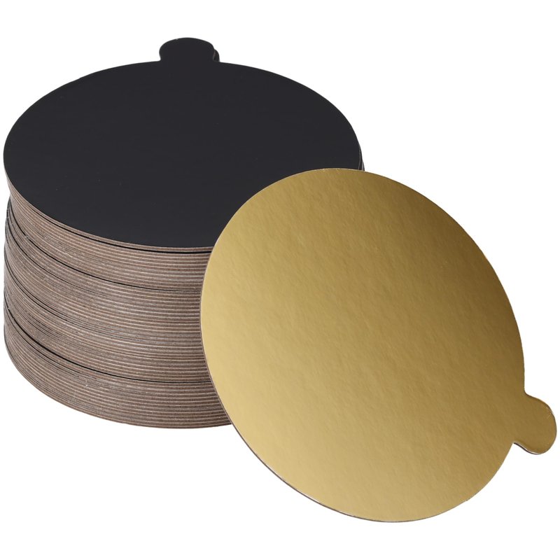 DecoPac 5" Round Black/Gold Reversible Waxed Corrugated Cake Board, Gloss Shiny Finish For Cakes, Cupcakes, Desserts, 4.9 x 4.9 x 0.06 inches, Pack of 50