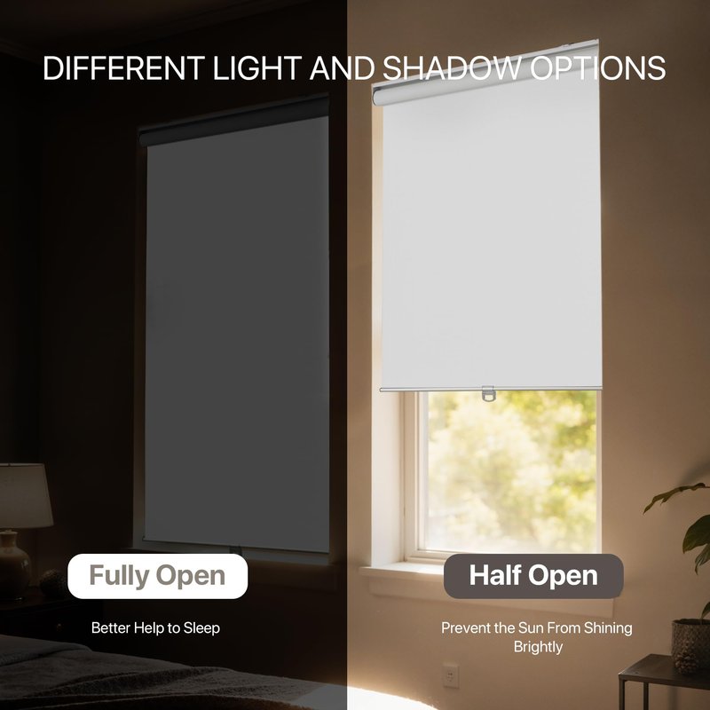 GENIMO 100% Blackout Roller Window Shades, Window Blinds Cordless with Thermal Insulated, UV Protection Fabric, Mini French Door Blinds for Home, Bedroom, Office, White, 46" W X 72" H