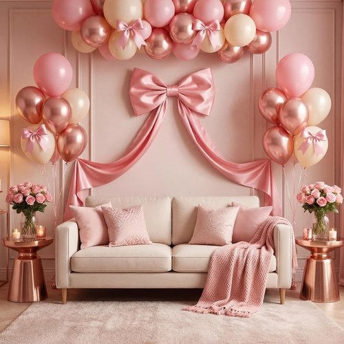 Crowye Large Pink Bow Decor Set - 71x20 Giant Coquette Bow & 12 Small 6" Bows for Weddings & Parties