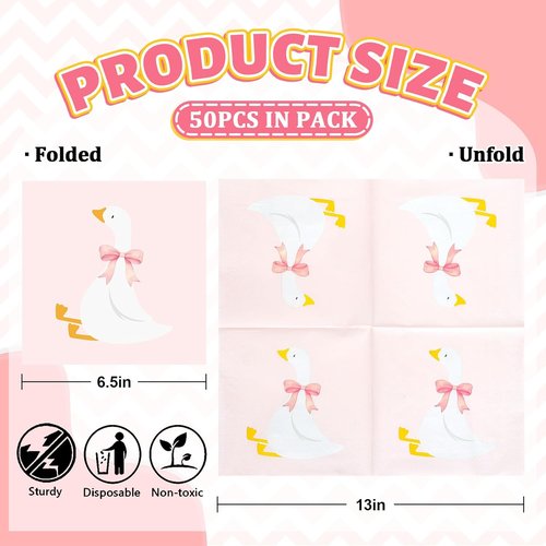 FYSUIMU Disposable Paper Napkins - Cute Pink Bow Goose Design | 50 Pcs for Birthday & Baby Shower Parties