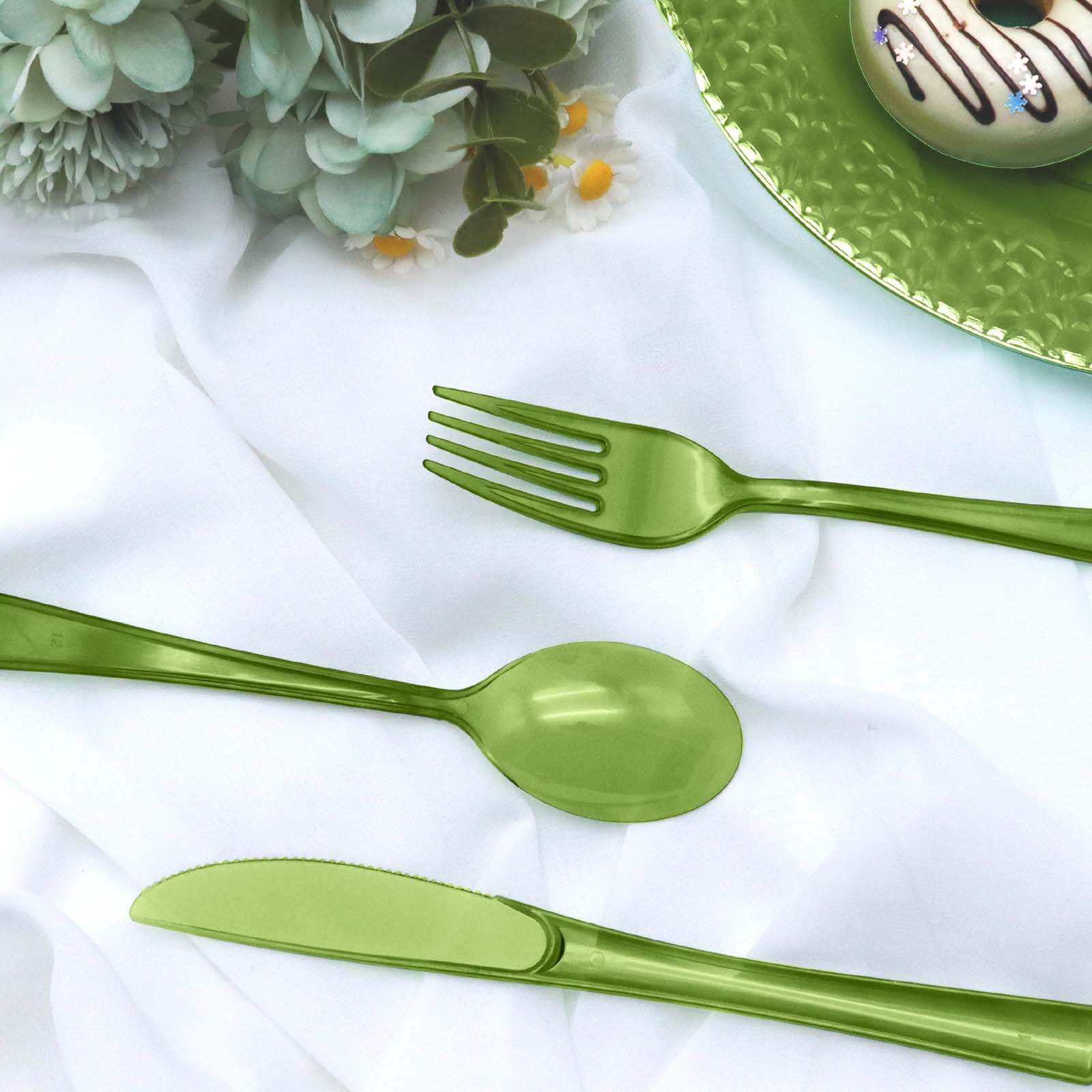 150 Pcs Sage Green Plastic Silverware, Disposable Plastic Utensils Heavy Duty, Green Silverware Sets Includes 50 Forks 50 Knives 50 Spoons for Birthday, Baby Shower, Picnic