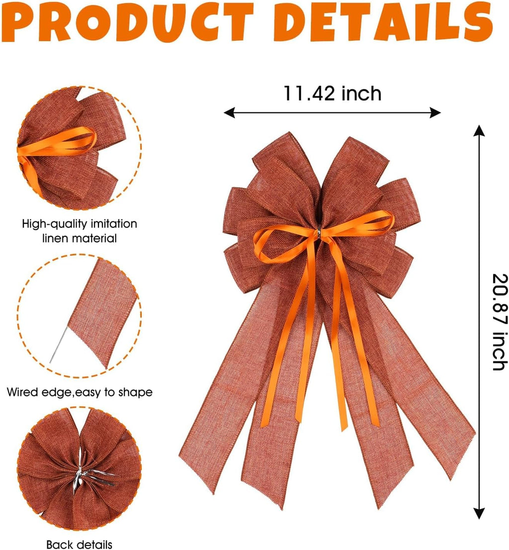 YKW Large Maple Orange Burlap Bow - 20x11 Inch Fall Wreath Decor | Thanksgiving & Halloween Ornaments