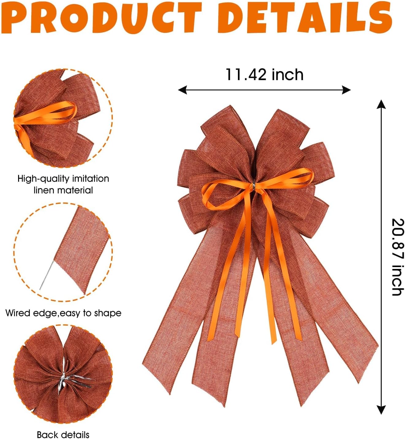YKW Large Maple Orange Burlap Bow - 20x11 Inch Fall Wreath Decor | Thanksgiving & Halloween Ornaments