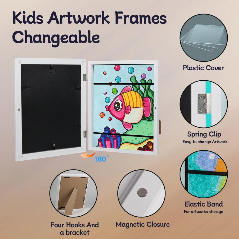Orankay 2Pack Kids Art Frame - Kids Artwork Frames Changeable,White Front Opening Holds 150,8.5x11 Children Art Work Frames for Kids Art,Kid Art Picture Frame With Storage for Display Photo