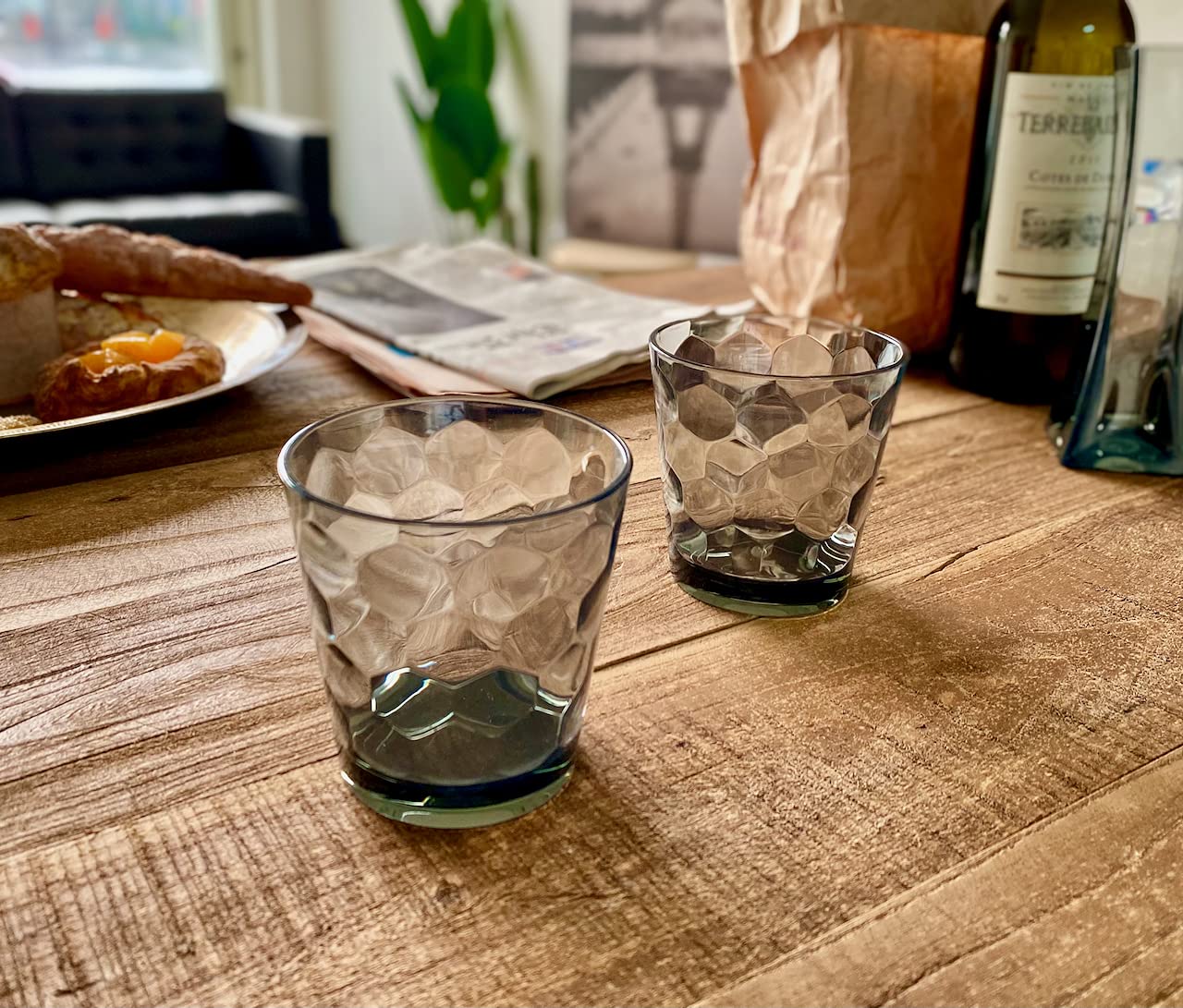 KLIFA- LYON- 11 ounce, Set of 6, Acrylic Tumbler Drinking Glasses Cups, BPA-Free, Stackable Plastic Drinkware, Dishwasher Safe, Gray-Black