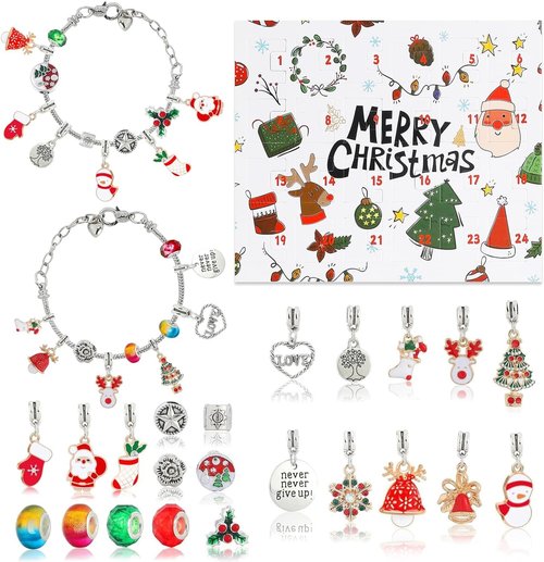 Christmas Vacation Advent Calendar Bracelets - 24-Day Countdown with 2 DIY Charm Kits for Girls & Women