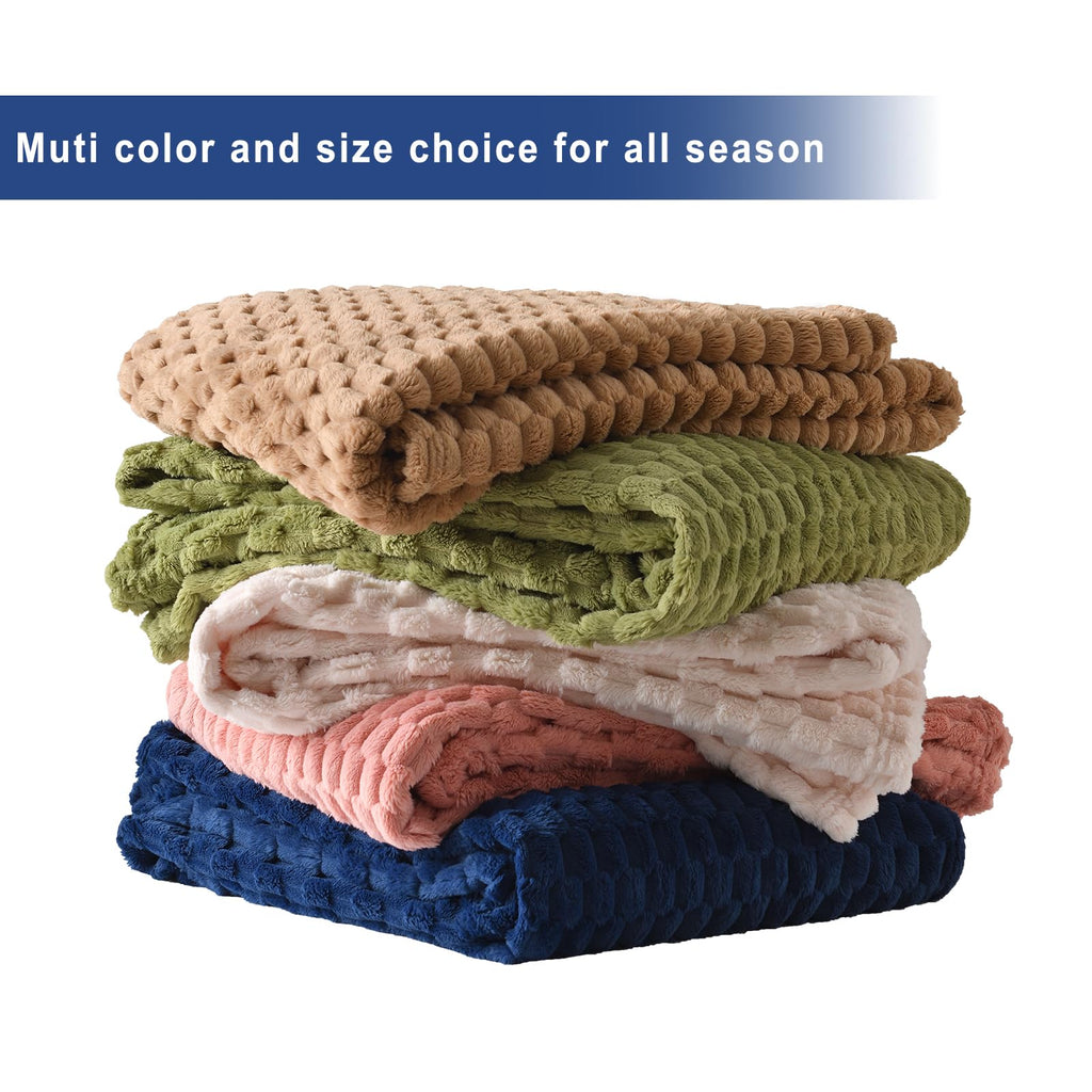 PLEASANT BOULEVARD Fleece Throw Blanket for Couch with 3D Turtle Shell Jacquard Soft Blanket, Fuzzy Blanket for All Seasons 50x60 Inches, Navy