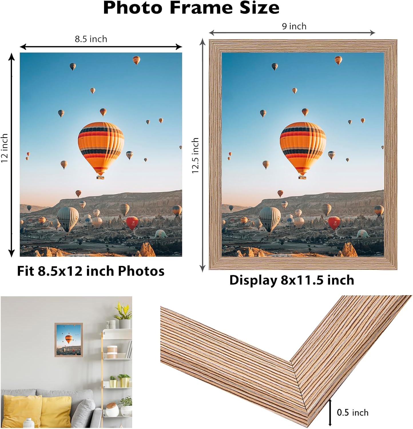 Rustic Brown Picture Frame by [Brand Name] - 8.5x12 Wall & Tabletop Display | Shatter-Resistant Plexiglass