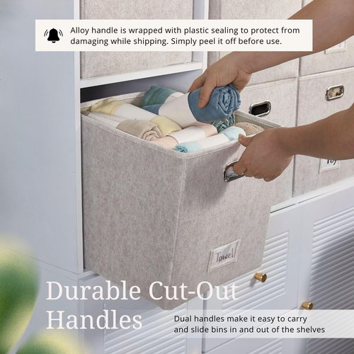 DECOMOMO Felt Storage Bins - 11-Inch Cube Organizers with Labels for Kallax Shelves | Beige (Set of 6)