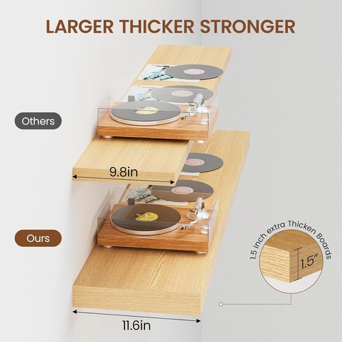 Heimlove Floating Shelves - 48W x 12D Long Wood Shelves with Heavy Duty Bracket | Set of 2, Oak Finish