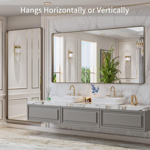 LOAAO Bronze Bathroom Mirror - 72”x36” Rounded Rectangle with Anti-Rust Brushed Metal Frame | Versatile Hanging Options