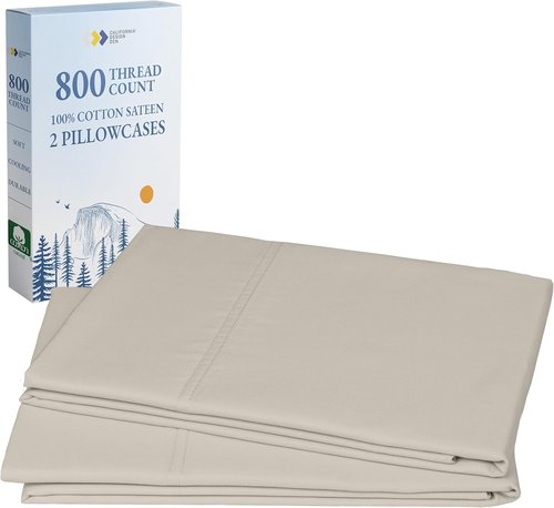 California Design Den Pillow Cases - 800 Thread Count Sateen, 100% Cotton, Set of 2 - Beige, Standard Size