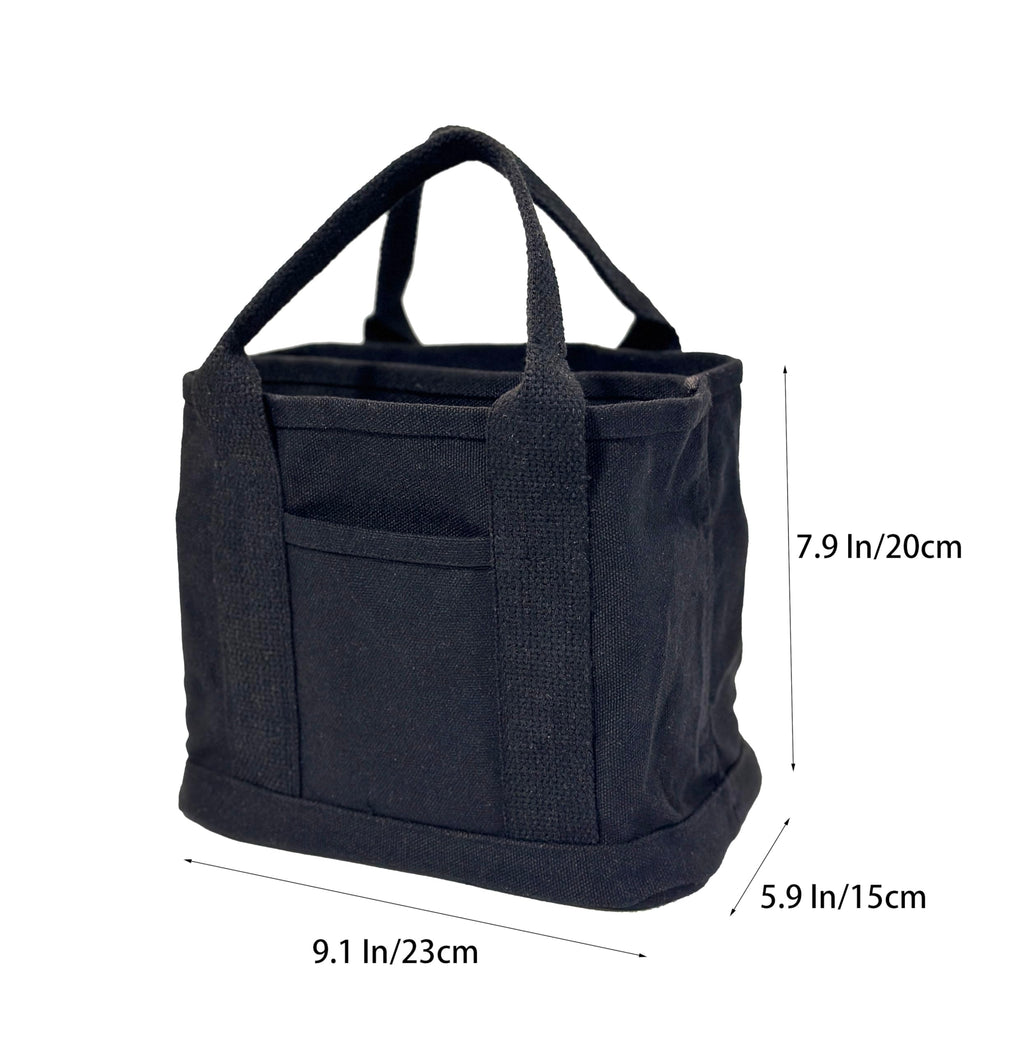 PACEKONER Canvas Tote Bag with Multi Pockets, Heavy Duty Tote, Foldable Shopping Bags, Reusable Grocery Bag for Work School Travel (Black)